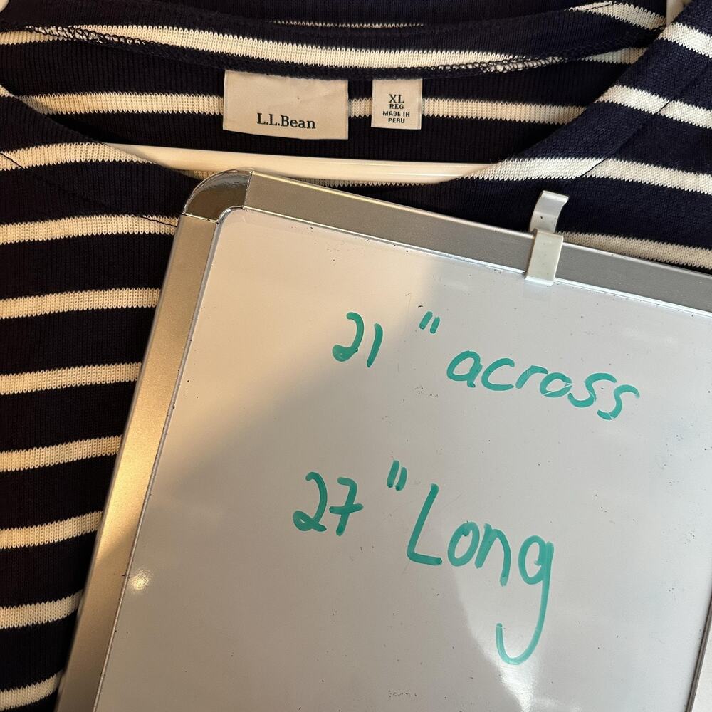 L.L.Bean Shirt Womens XL Blue White Stripe Boat Neck 3/4 Sleeve Cotton Top - Picture 9 of 9
